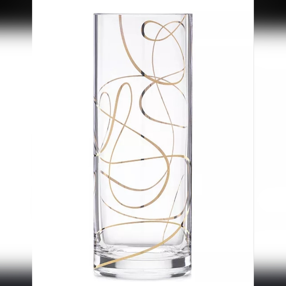 Kate Spade Pink Box with Gold Swirl Pattern Mulberry Street Crystal Vase 10 Inch